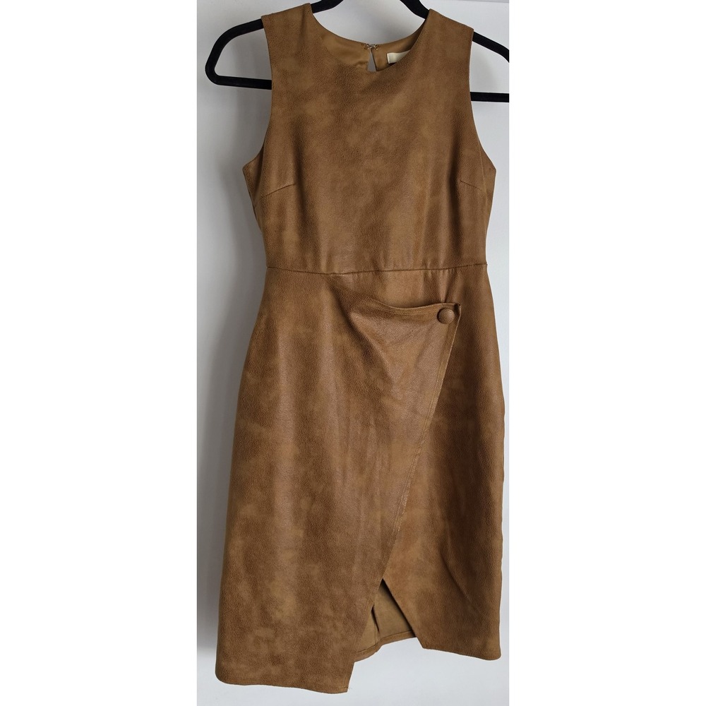 June & Hudson Faux Suede Dress XS Brown USA Made Sleeveless Sheath VTG